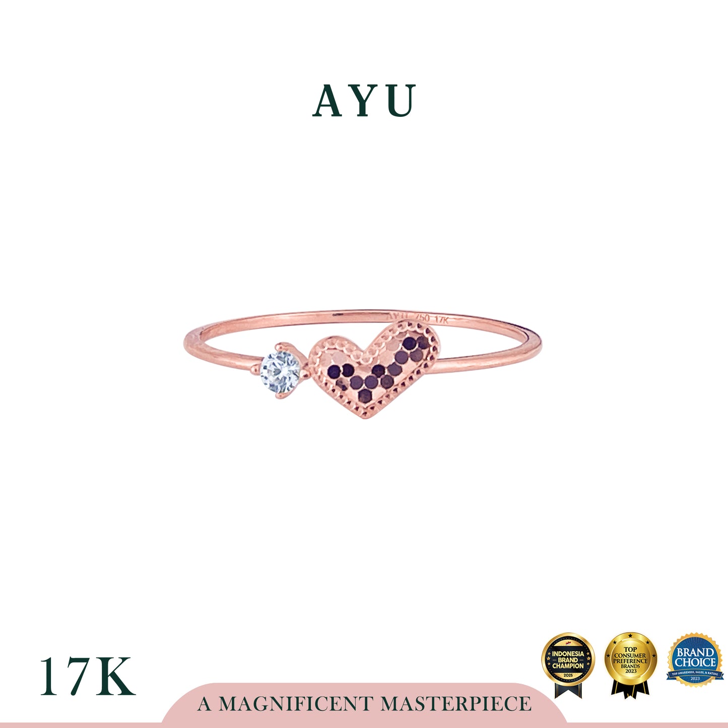 AYU Cincin Emas - Sugar Crush Heart With Mini Solitaire Ring 17k Rose Gold