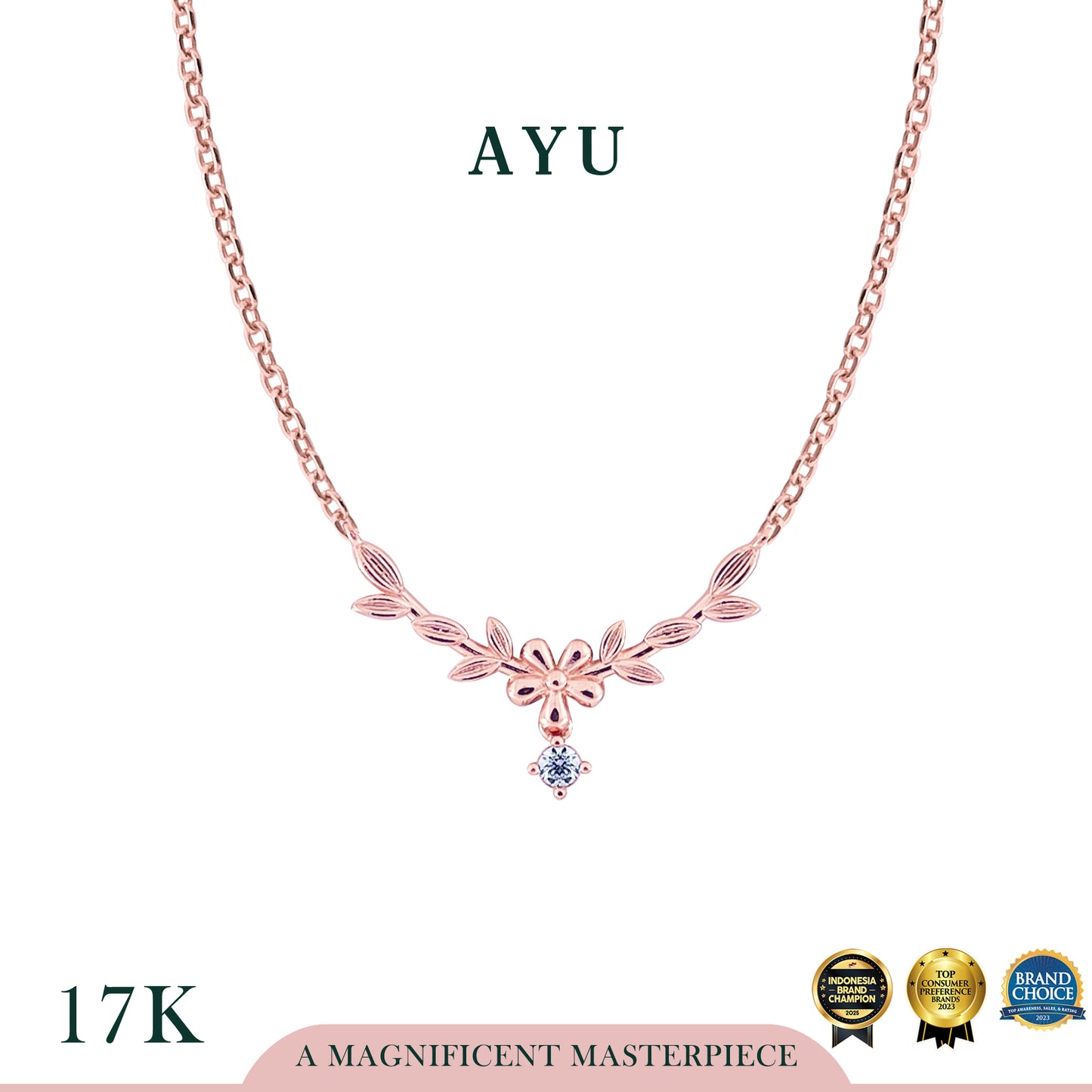 AYU Kalung Emas - Angel Vine Chevron Mini Solitaire Chain Necklace 17k Rose Gold