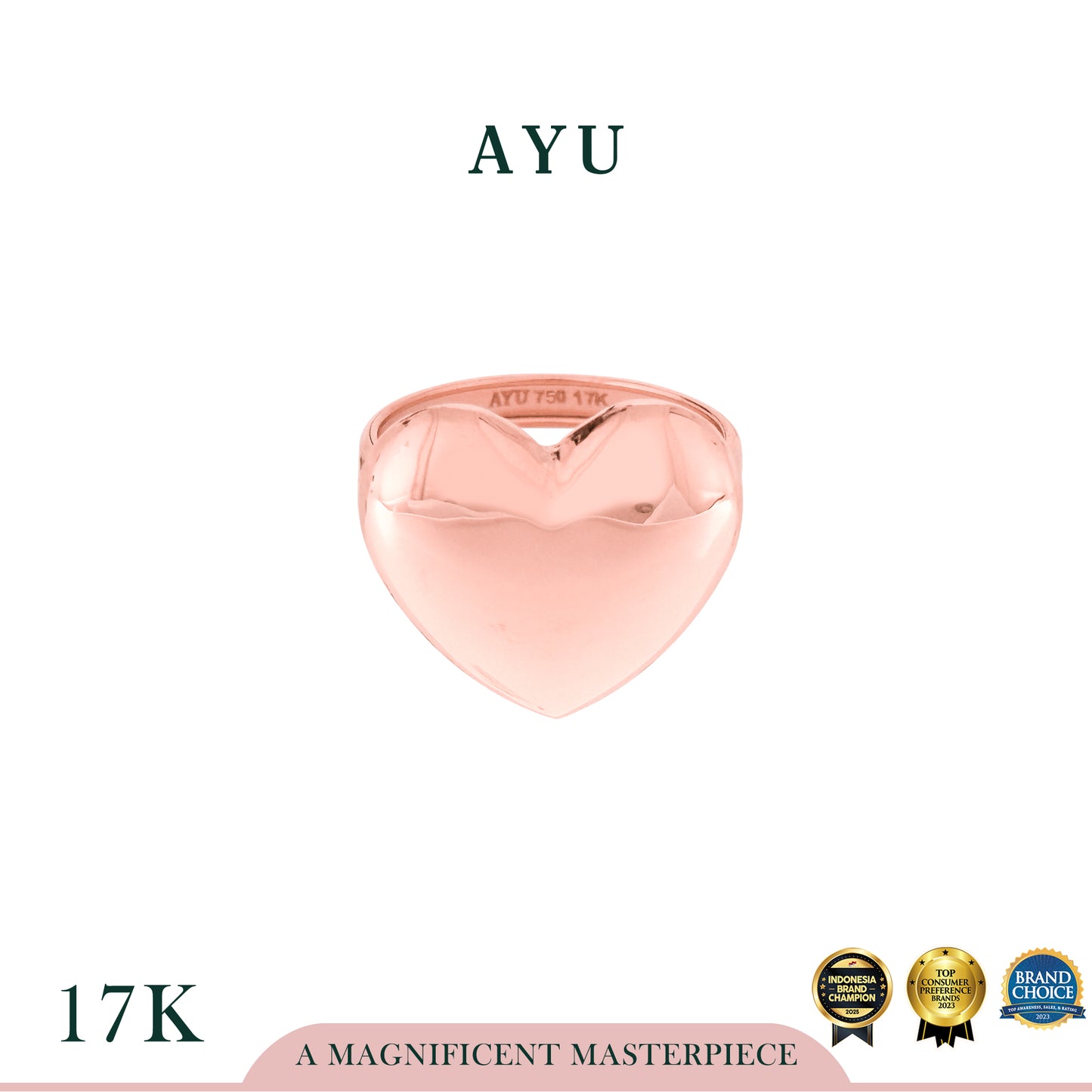 AYU Cincin Emas - Gold Chubby Heart Ring 17k Rose Gold