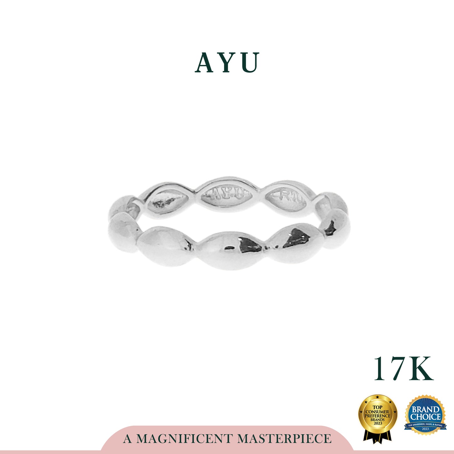 AYU Cincin Emas - Gold Chubby Pukis Stack 17K White Gold