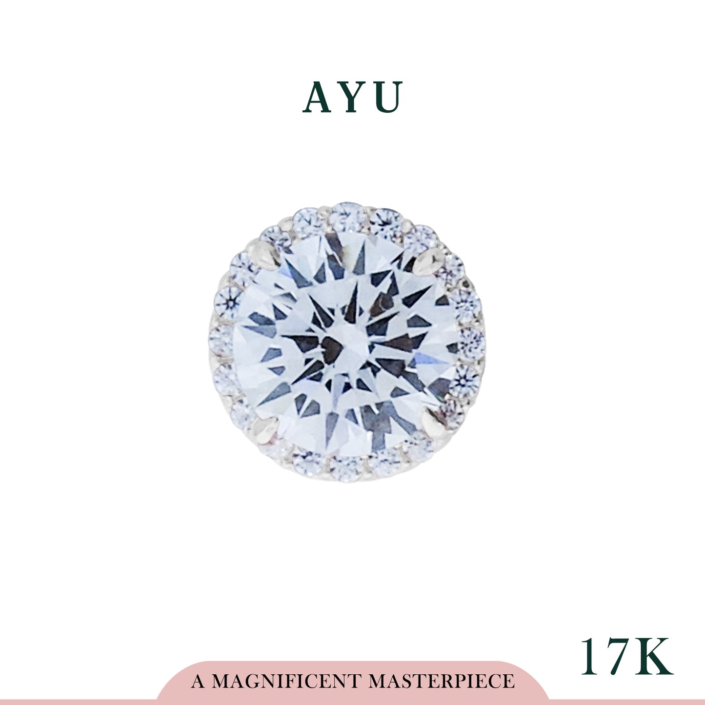 AYU Liontin Emas - Round Halo Pendant 17k White Gold