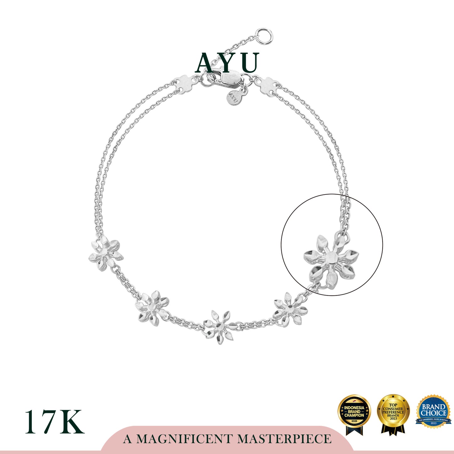 AYU Gelang Emas - Twinkle Snowflake Chain Bracelet 17k White Gold