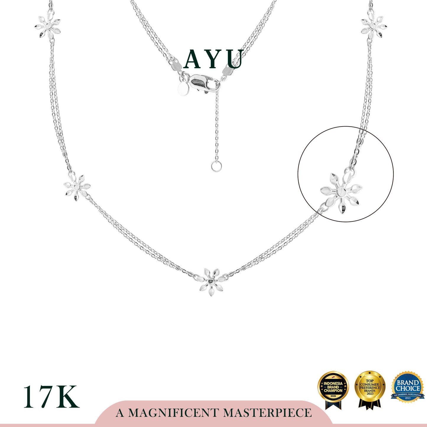 AYU Kalung Emas - Twinkle Snowflake Chain Necklace 17k White Gold