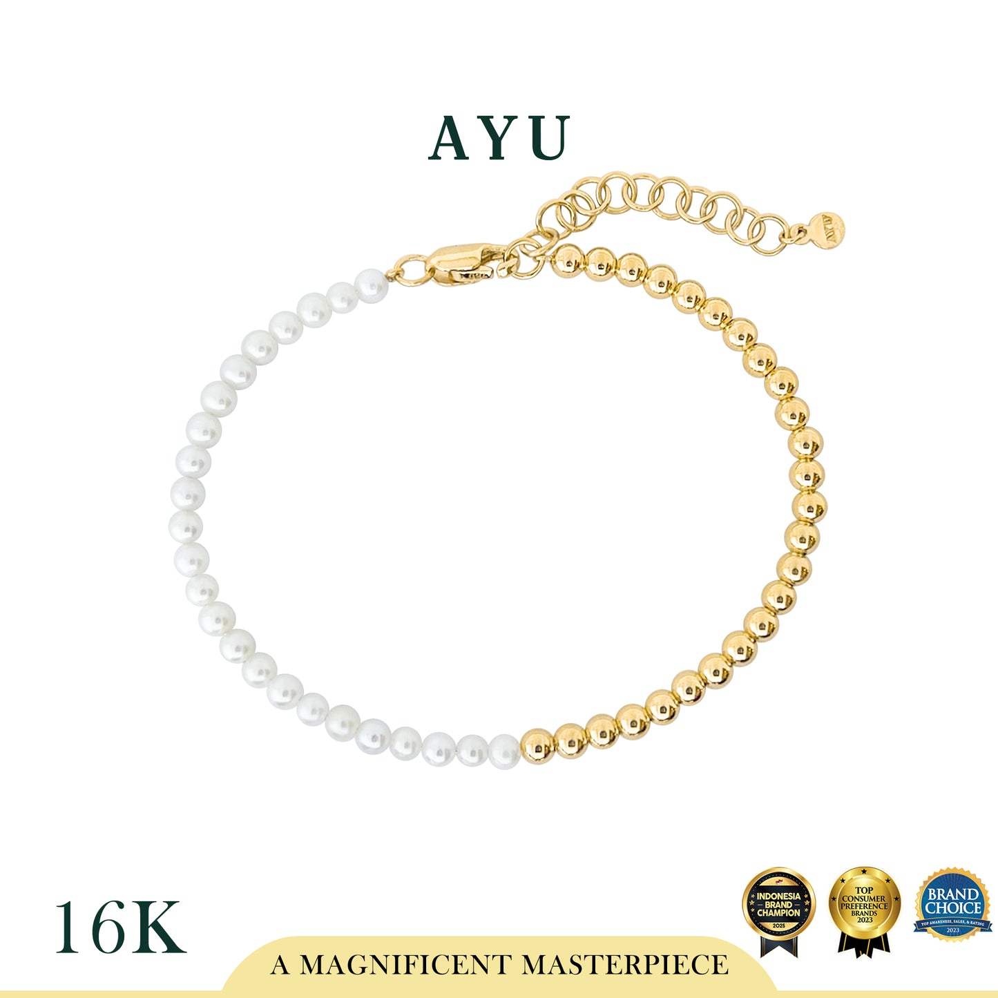 AYU Gelang Emas - Undecided Boba And Pearl Bangle 16k Yellow Gold