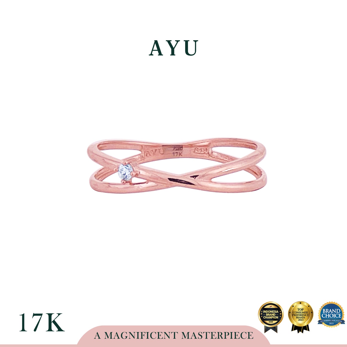 AYU Cincin Emas - X Mini Solitaire Ring 17k Rose Gold