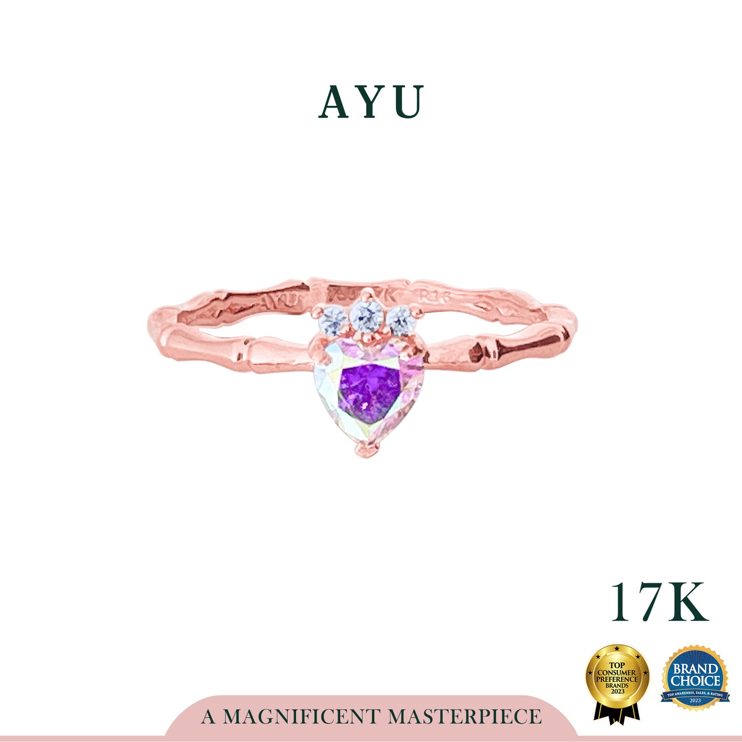 AYU Cincin Emas - Bursting Magical Heart With Bamboo Ring 17K Rose Gold