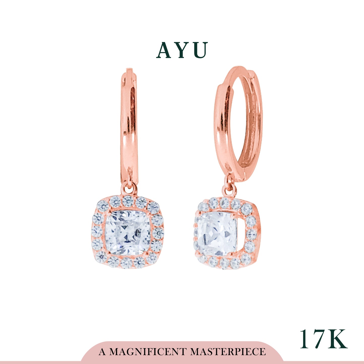 AYU Anting Emas Jepit - Cushion Halo Doughnut Earrings 17k Rose Gold