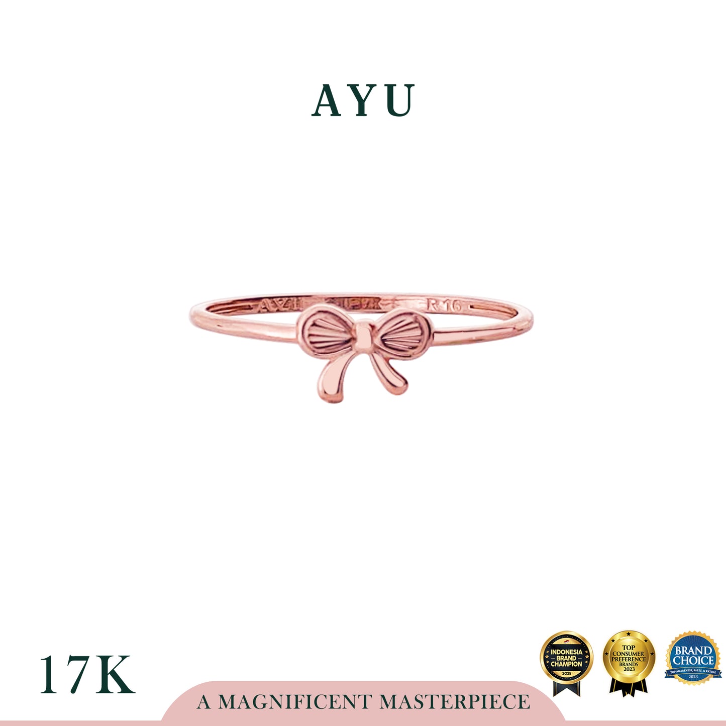 AYU Cincin Emas - Cutesy Ribbon Bling Ring 17k Rose Gold