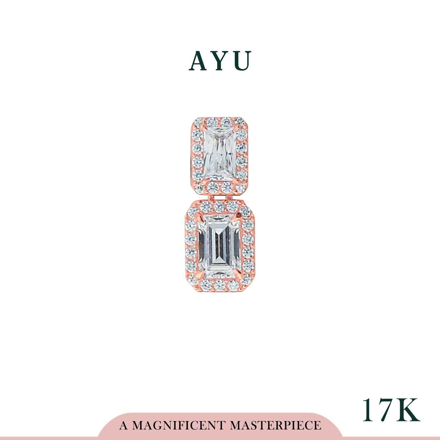 AYU Liontin Emas - Double Emerald Halo Pendant 17k Rose Gold