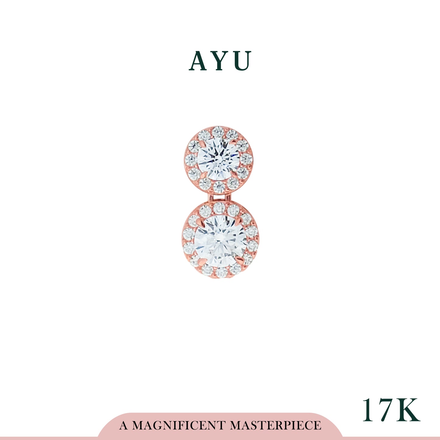 AYU Liontin Emas - Double Round Halo Pendant 17k Rose Gold