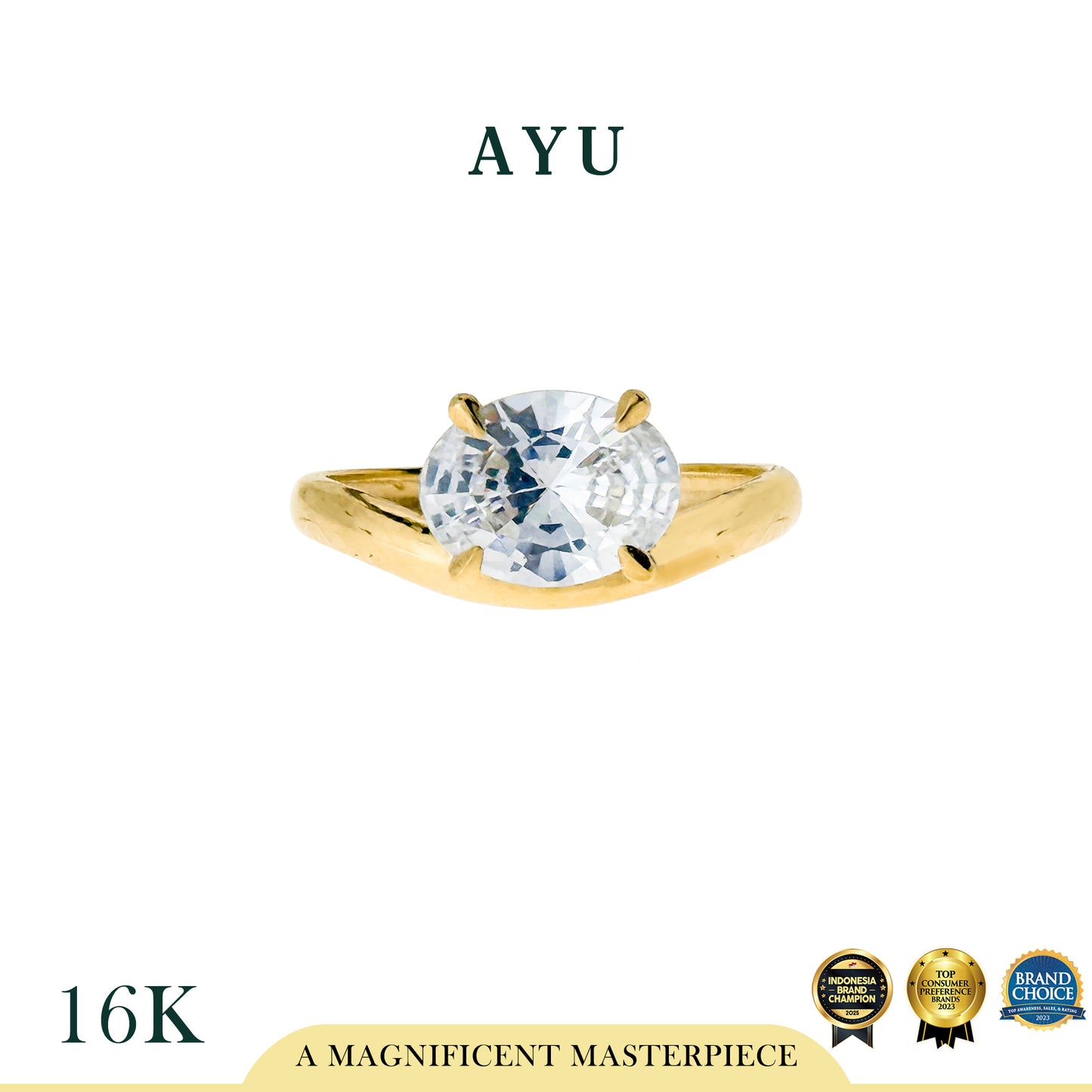 AYU Cincin Emas - Floating Oval Ring 16k Yellow Gold