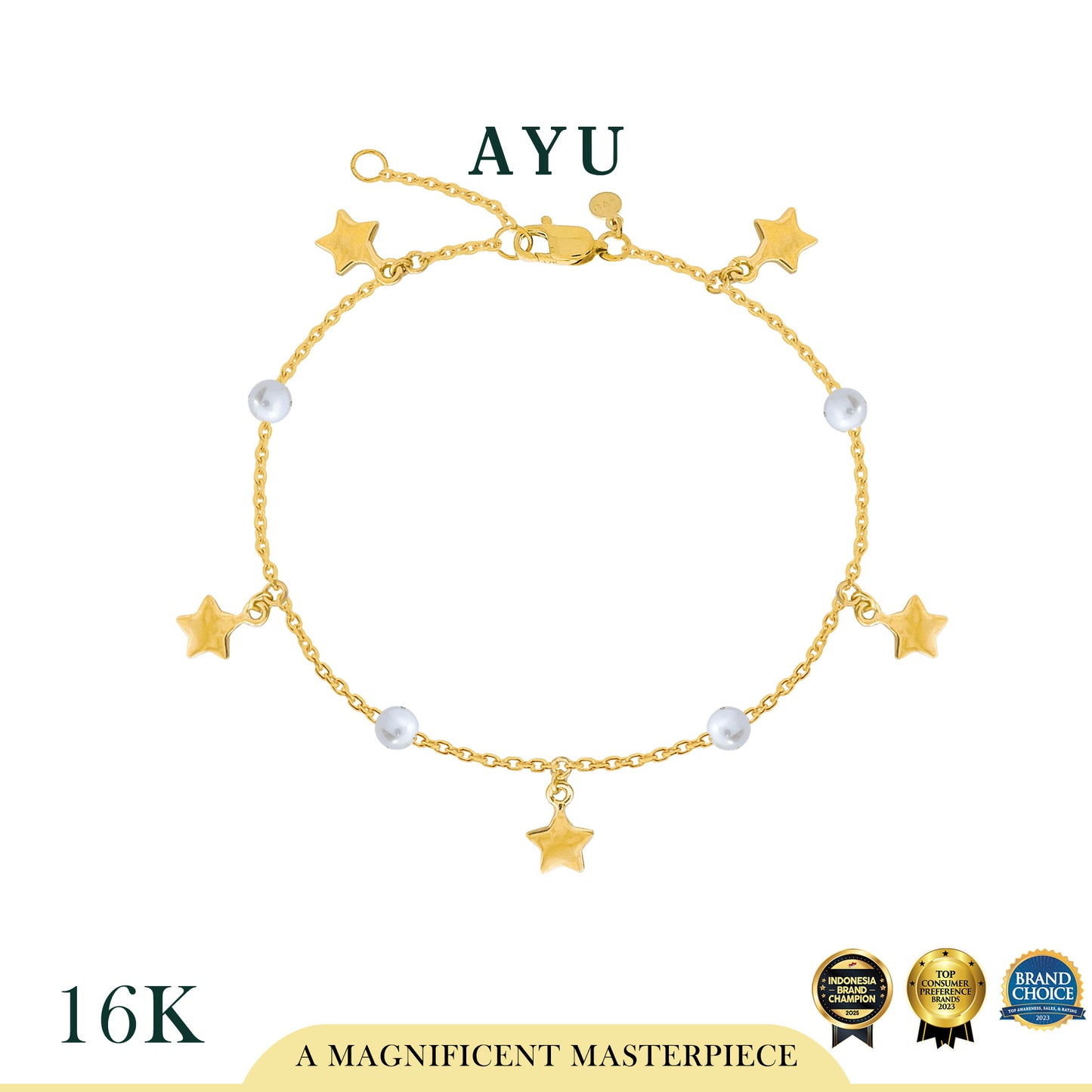 AYU Gelang Emas - Gold Starry Starry Pearl Chain Bracelet 16k Yellow Gold