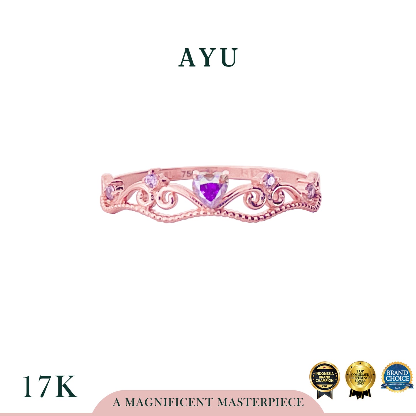 AYU Cincin Emas - Magical Heart Tiara Ring 17k Rose Gold