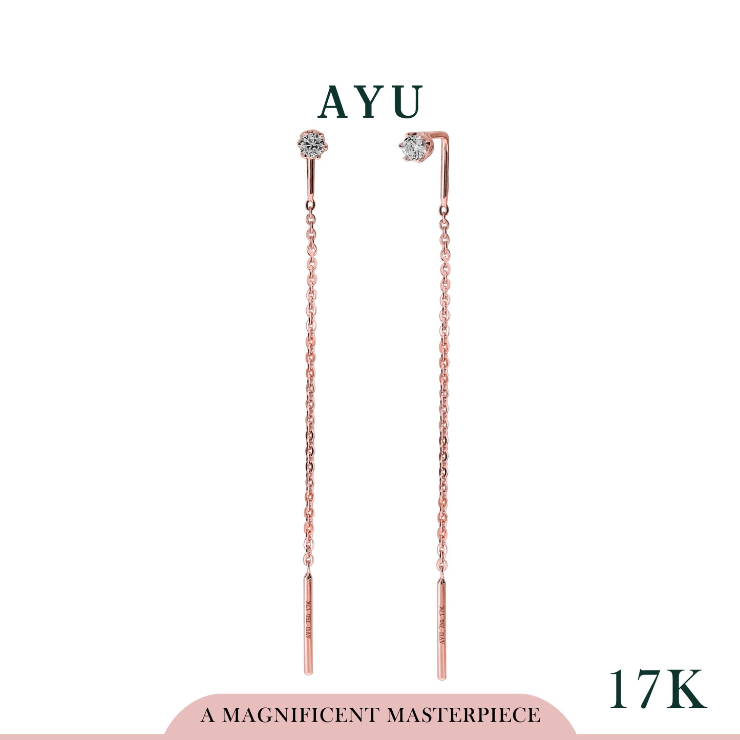 AYU Anting Emas - Mini 6 Prong Needle Thread Earrings 17K Rose Gold