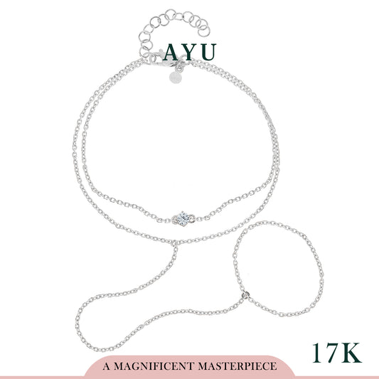 AYU Gelang Emas - Mini Solitaire Double Layer Hand Chain Bracelet 17k White Gold