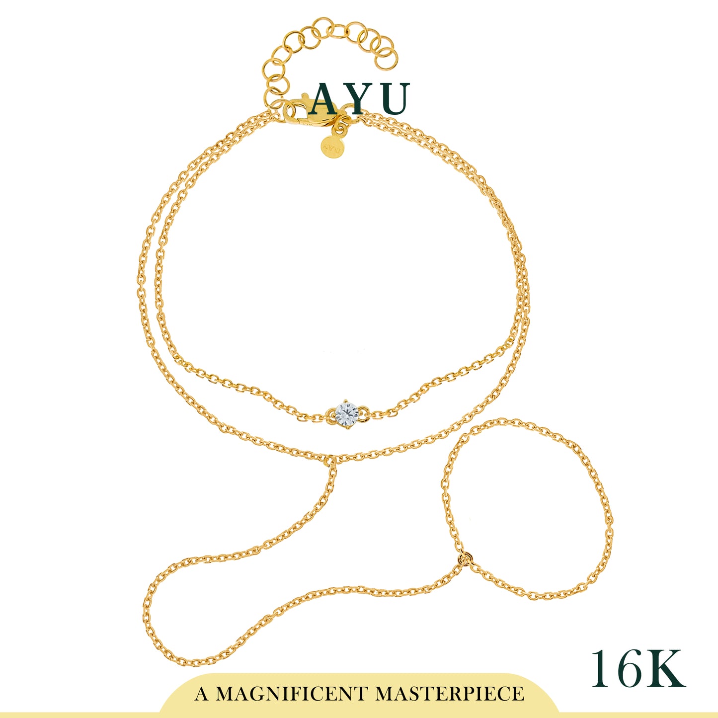 AYU Gelang Emas - Mini Solitaire Double Layer Hand Chain Bracelet 16k Yellow Gold