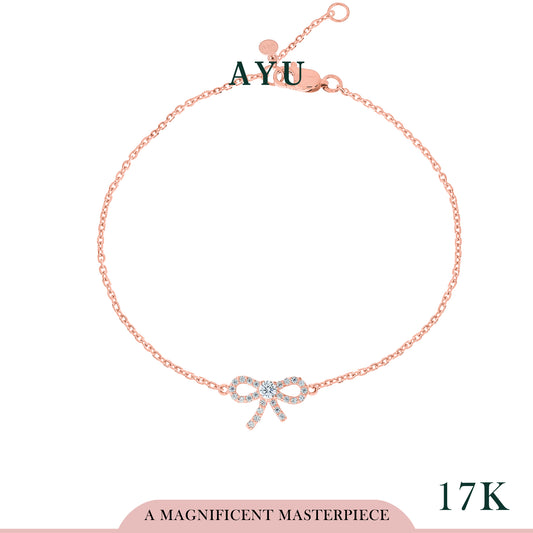 AYU Gelang Emas-Twinkle Pave Ribbon Chain Bracelet 17k Rose Gold