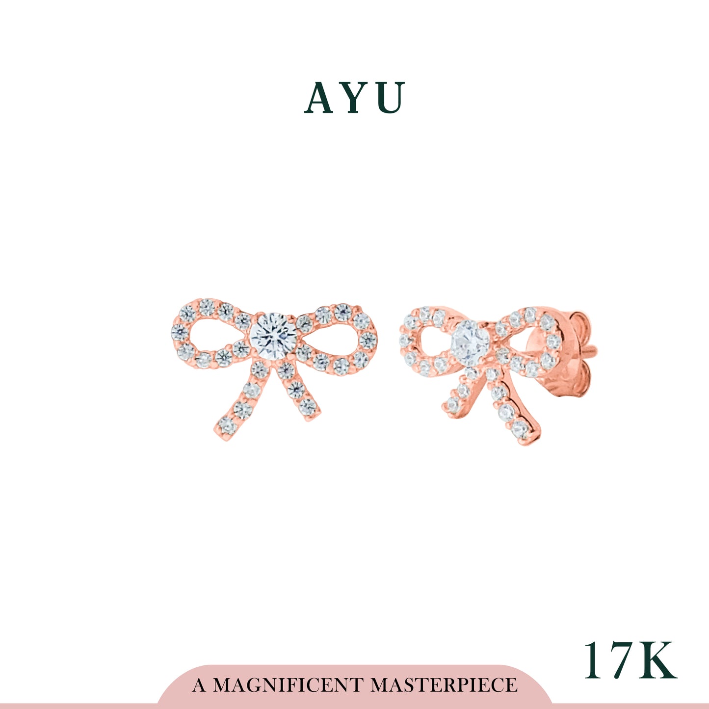 AYU Anting Emas Tindik - Twinkle Pave Ribbon Studs 17k Rose Gold