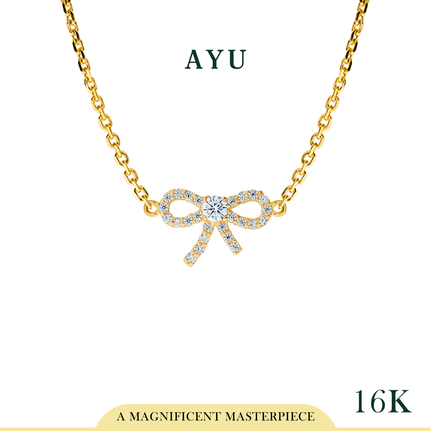 AYU Kalung Emas-Twinkle Pave Ribbon Chain Necklace 16k Yellow Gold