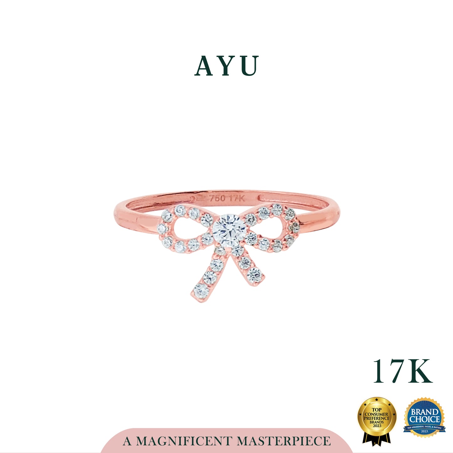 AYU Cincin Emas-Twinkle Pave Ribbon Ring 17k Rose Gold