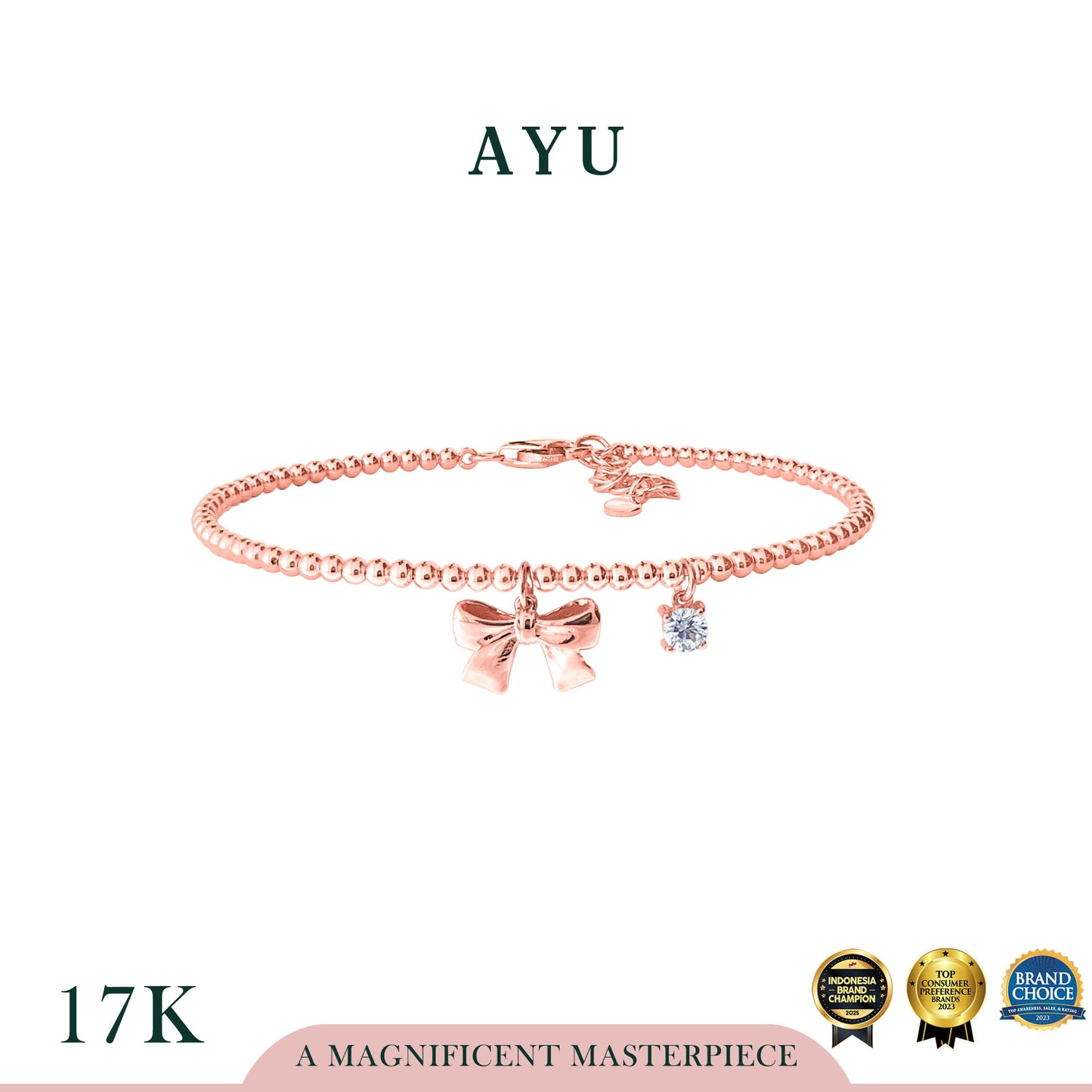 AYU Gelang Emas - Ribbon Solitaire Mini Boba Bangle 17k Rose Gold