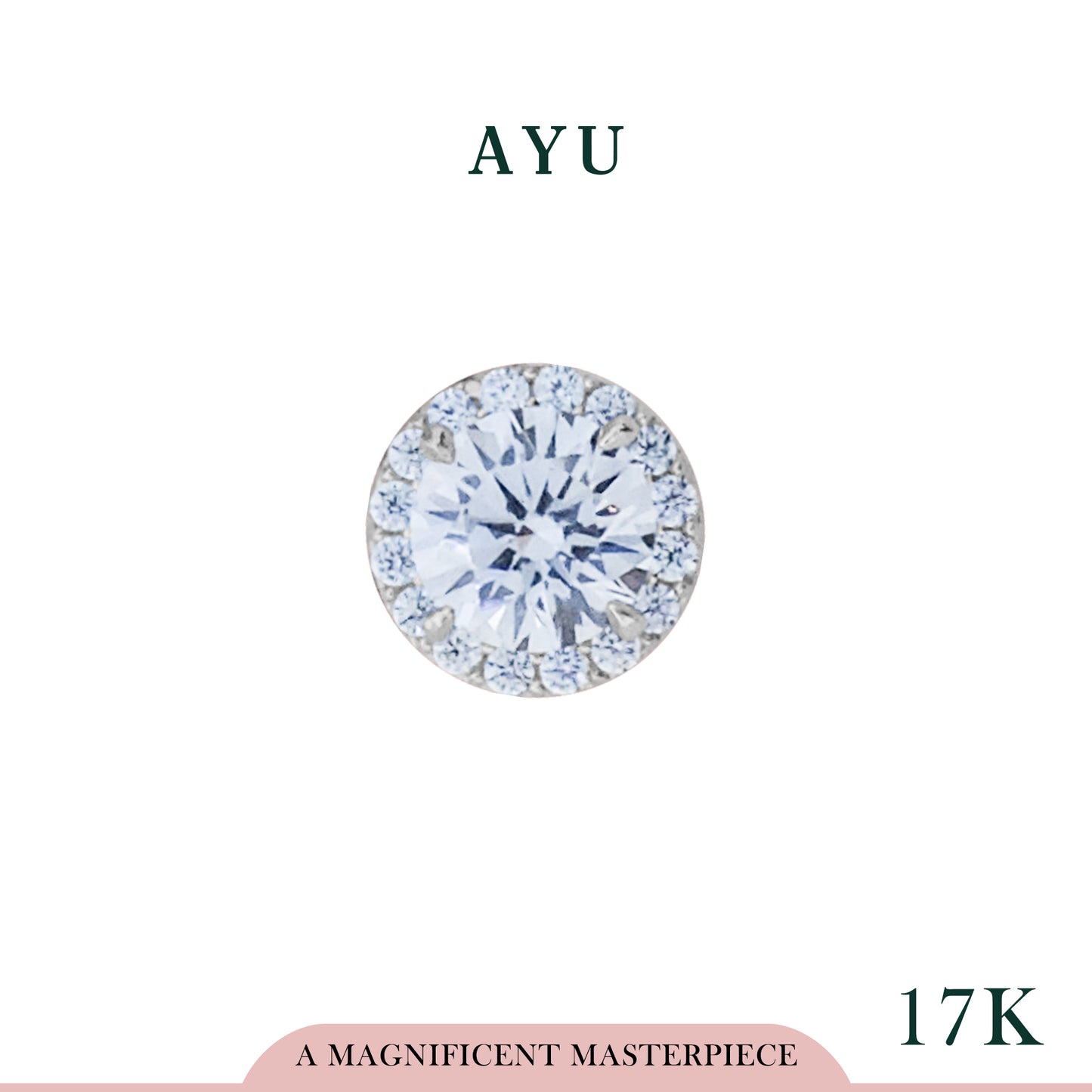 AYU Liontin Emas - Round Halo Pendant 17k White Gold