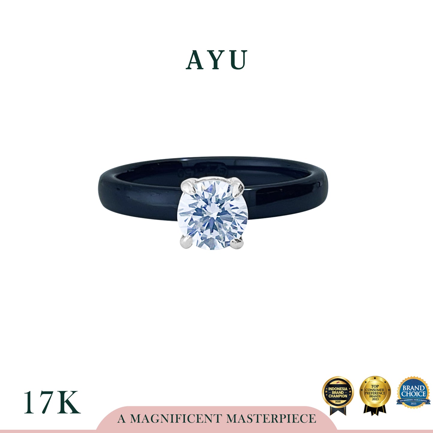 AYU Cincin Emas - Round Solitaire Ceramic Ring 17k White Gold