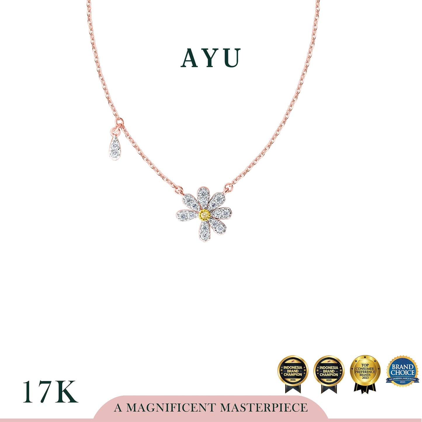 AYU Kalung Emas - Small G Daisy Chain Necklace 17k Rose Gold