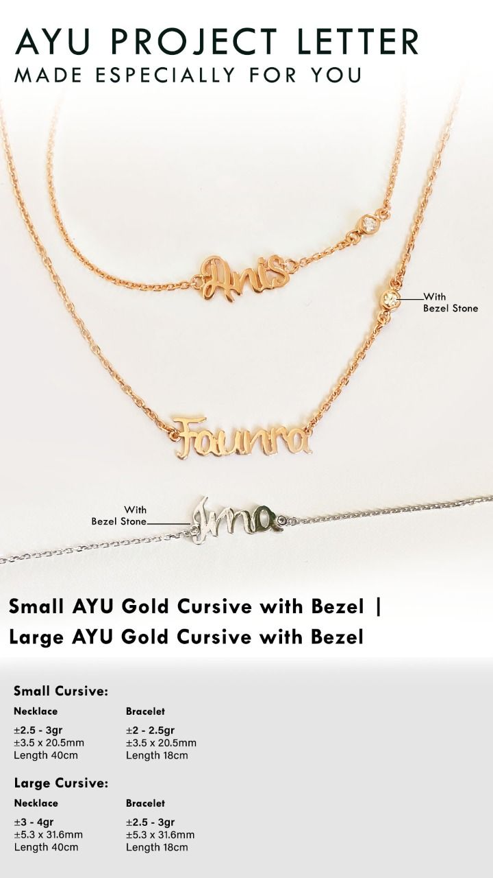 Custom Order PL Small AYU Cursive With Bezel Chain Necklace (Aqila ,42cm) 8k White Gold
