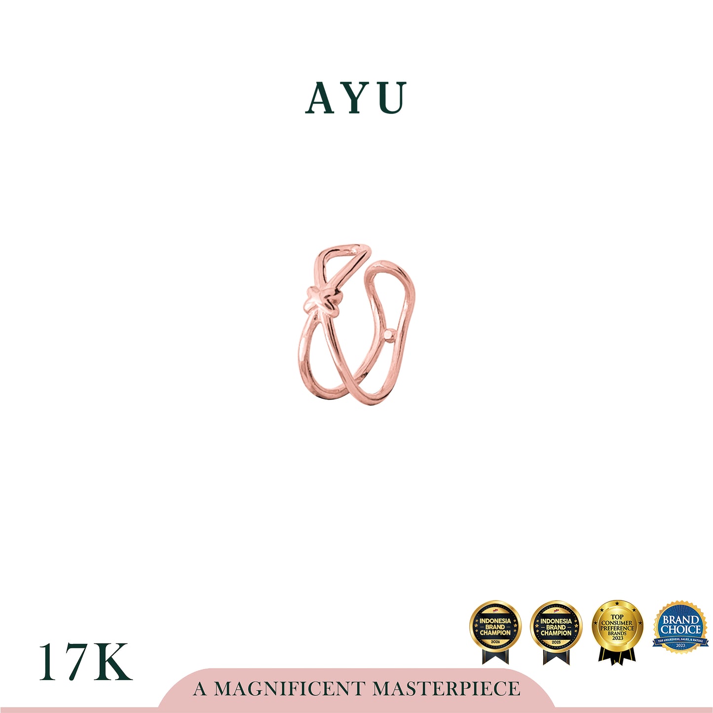 AYU Anting Emas - Thin Gold Knot Earcuff 17k Rose Gold