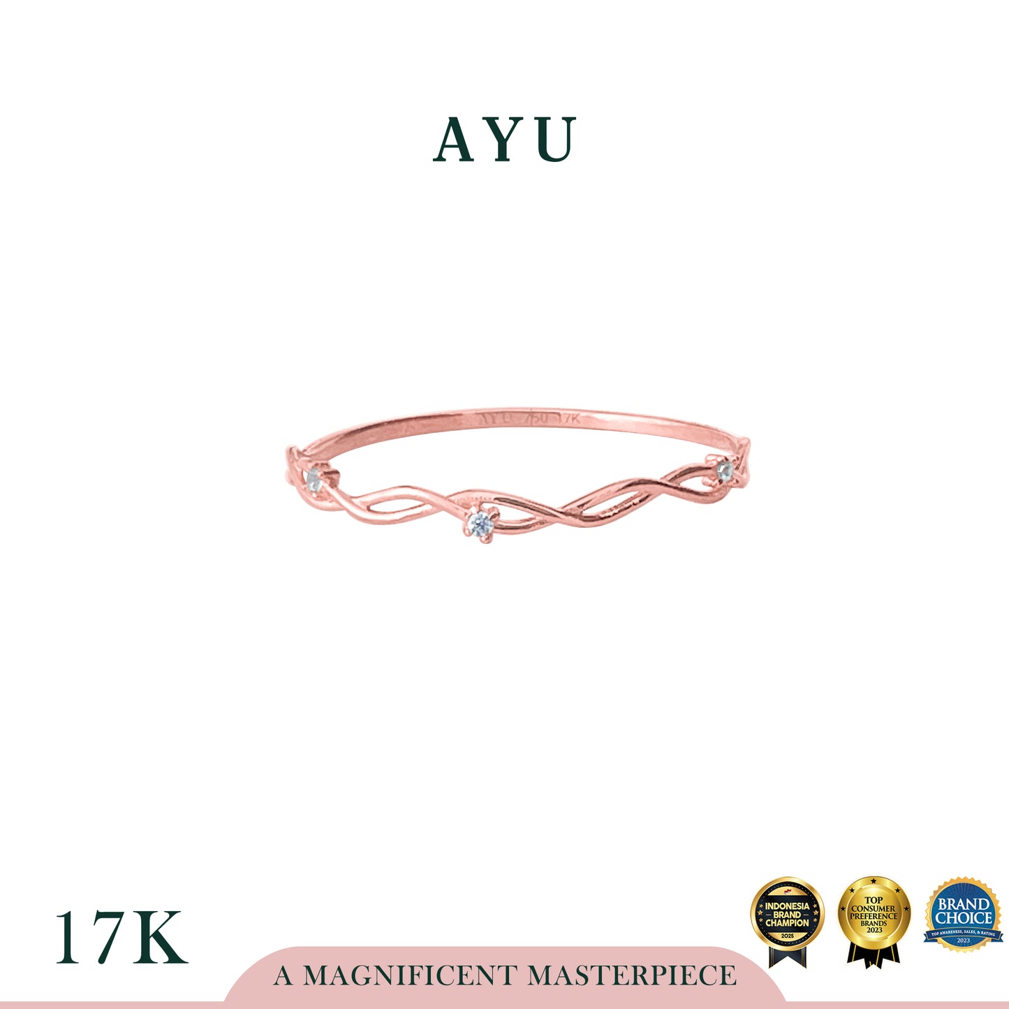 AYU Cincin Emas - Twinkling Wave Ring 17k Rose Gold