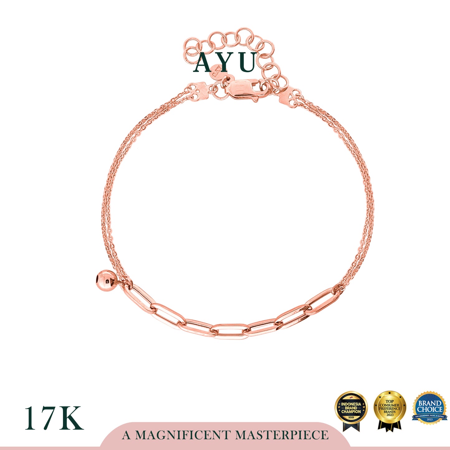 AYU Gelang Emas - Dangling Boba On Paper Clip Bracelet 17k Rose Gold