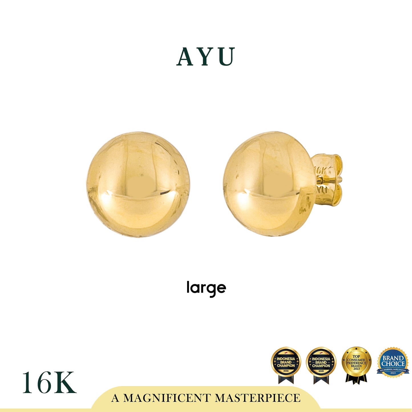AYU Anting Emas - Gold Globe Studs 16k Yellow Gold