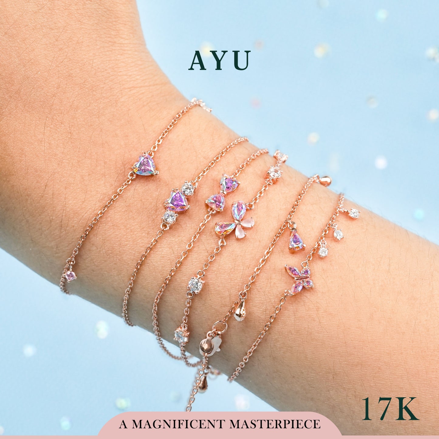 AYU Gelang Emas - Magical Butterfly Chain Bracelet 17k Rose Gold