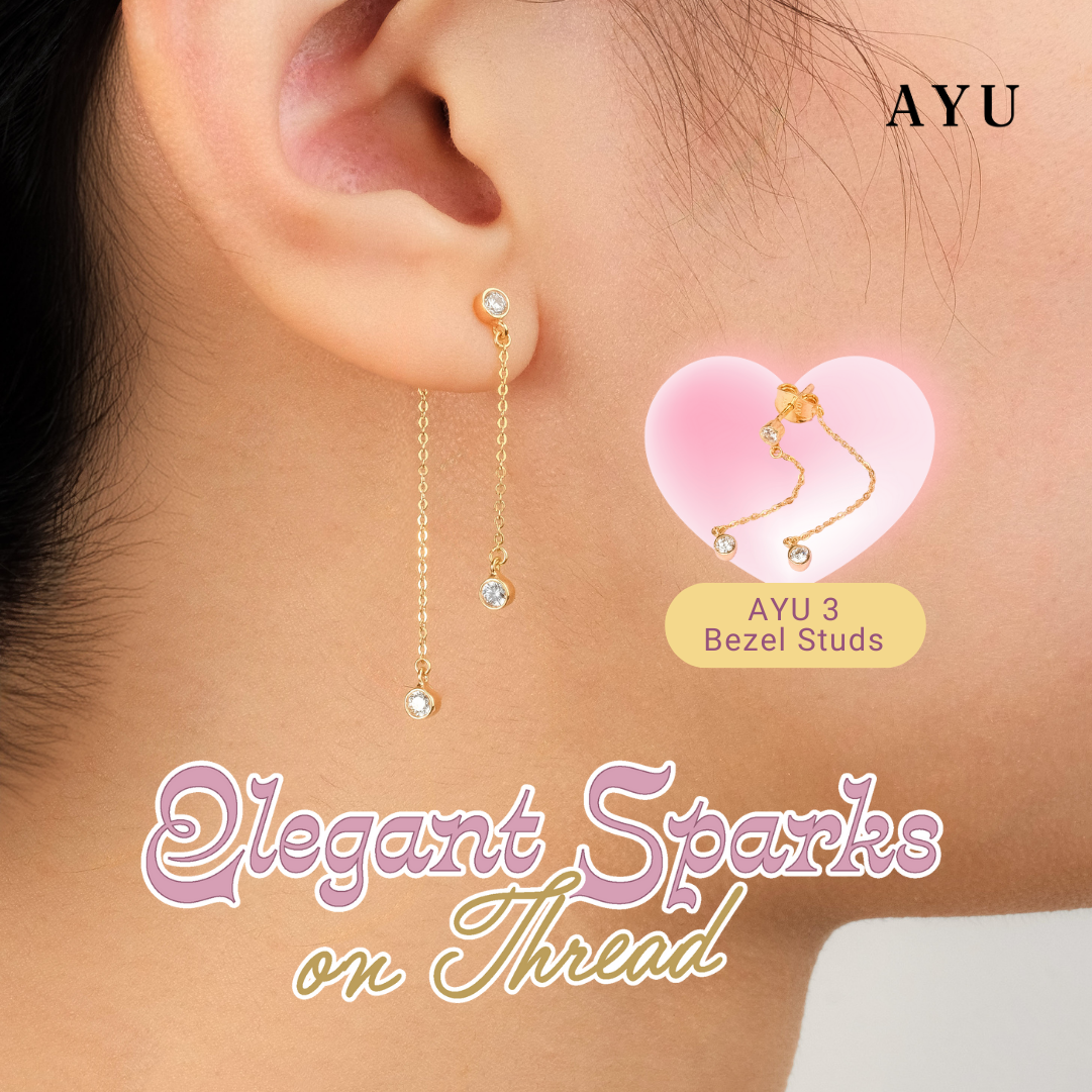 AYU Anting Emas - 3 Bezel Studs 16k Yellow Gold
