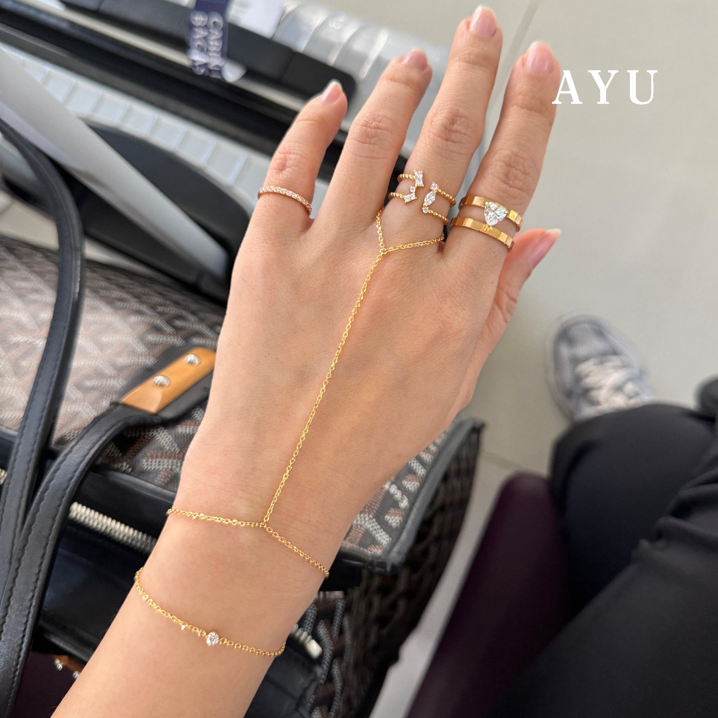 AYU Gelang Emas - Mini Solitaire Double Layer Hand Chain Bracelet 16k Yellow Gold
