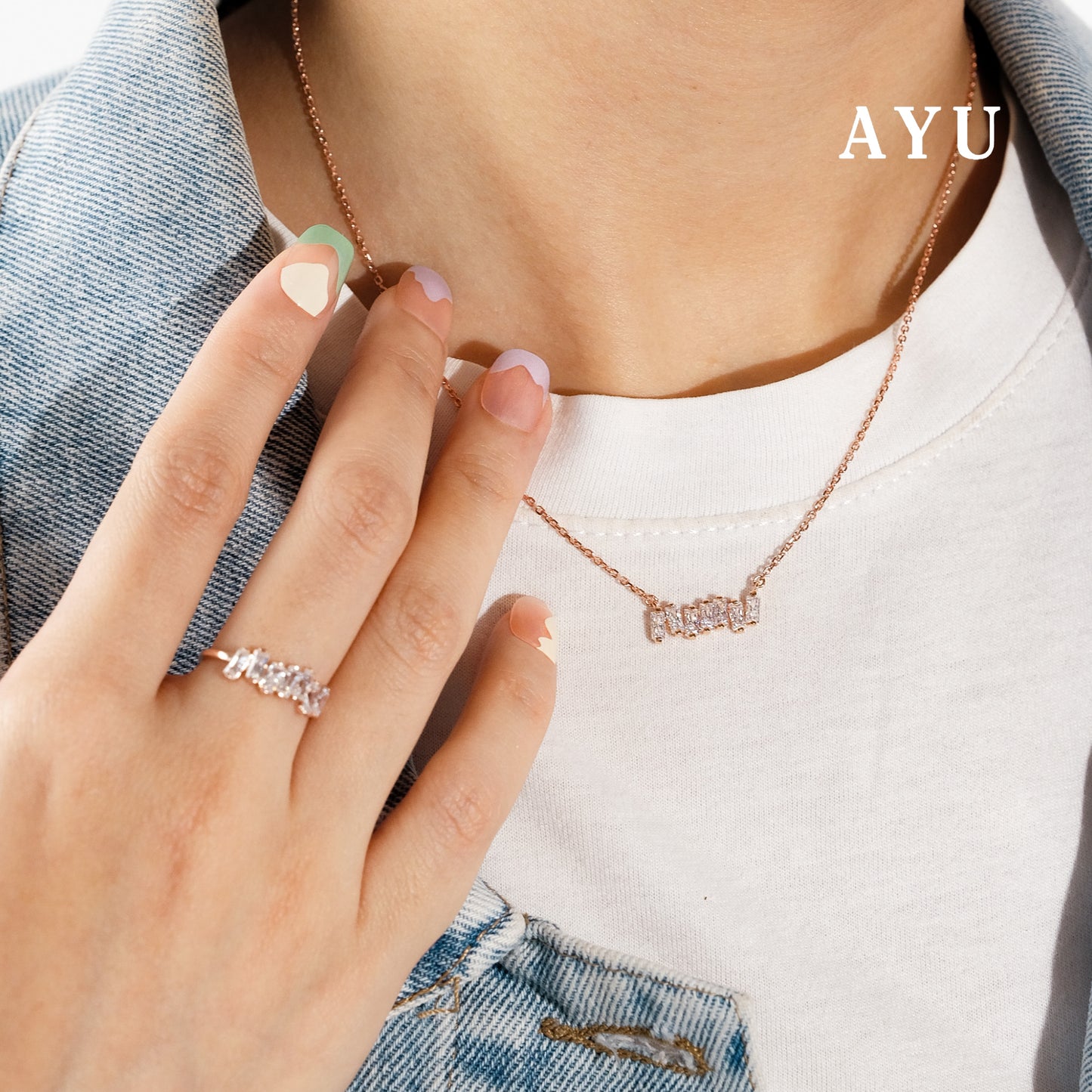 AYU Cincin Emas - 7 Zigzag Baguette Ring 17k Rose Gold