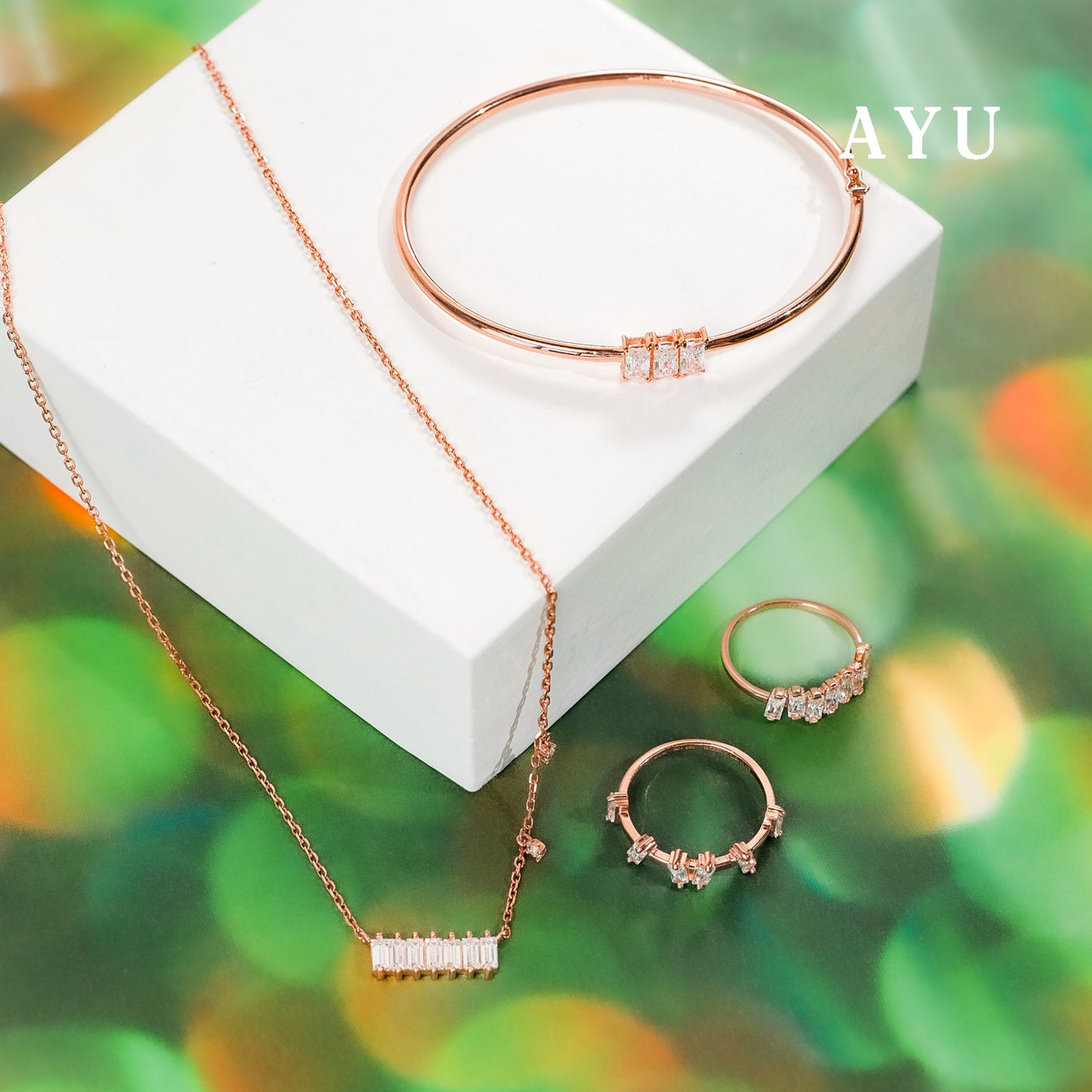 AYU Cincin Emas - 7 Zigzag Baguette Ring 17k Rose Gold