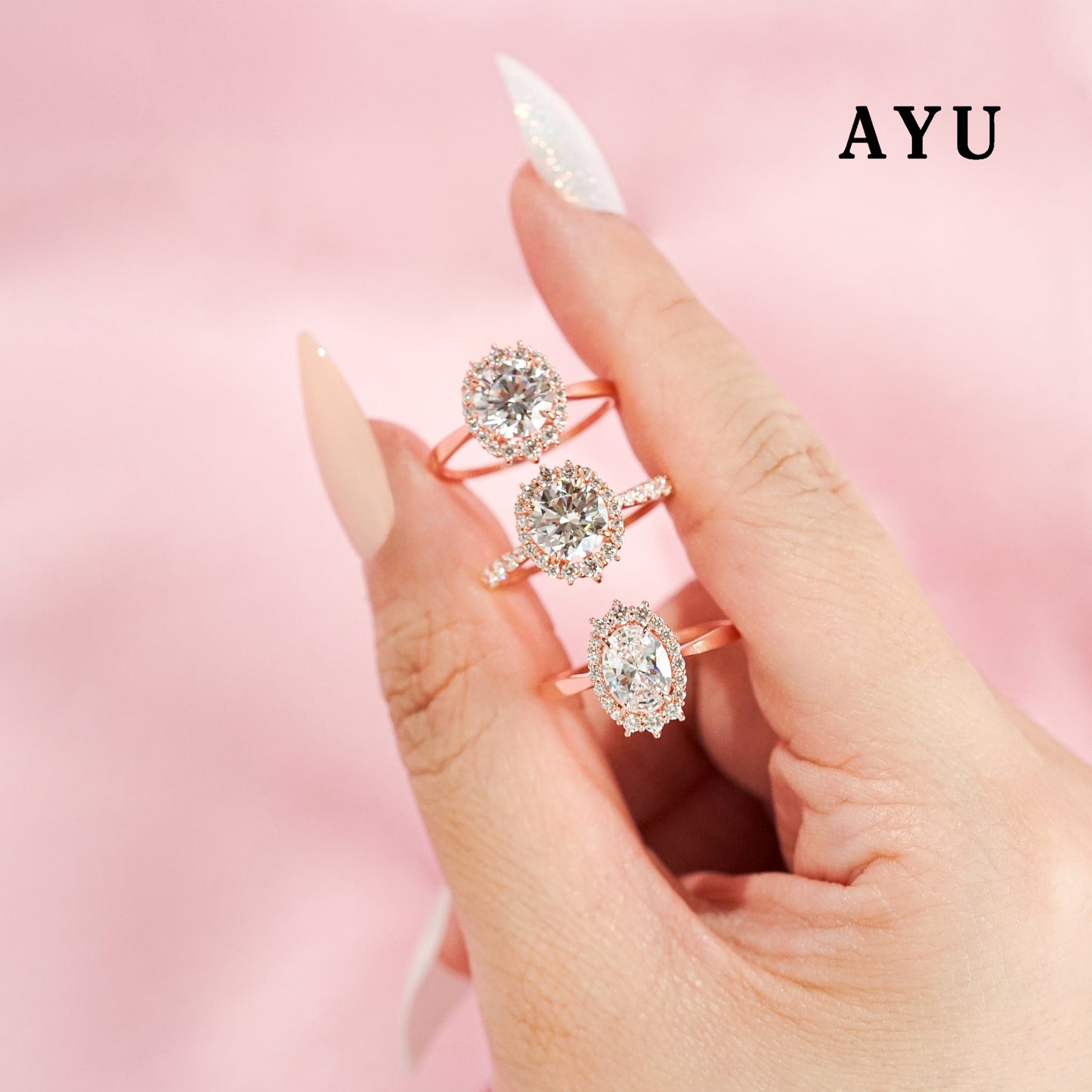 AYU Cincin Emas - Round Solitaire With Grecian Halo 17K White Gold