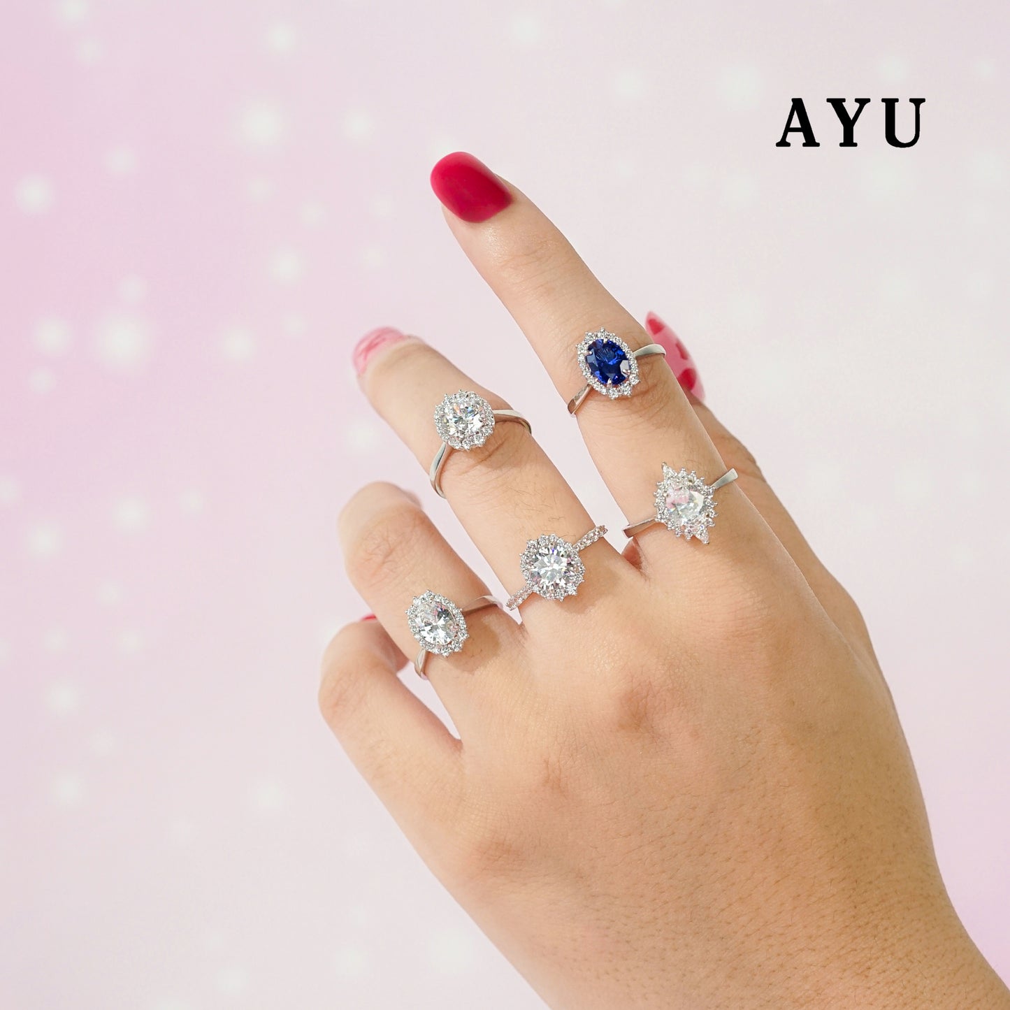 AYU Cincin Emas - Round Solitaire With Grecian Halo 17K White Gold