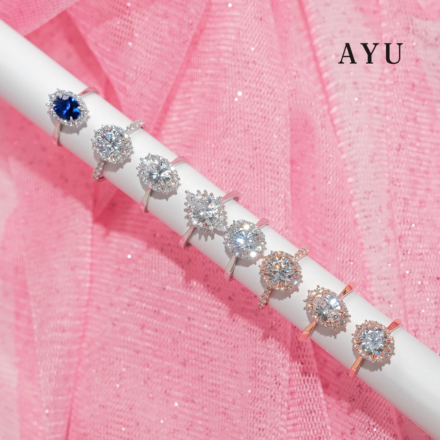 AYU Cincin Emas - Pave Round Grecian Solitaire 17K White Gold
