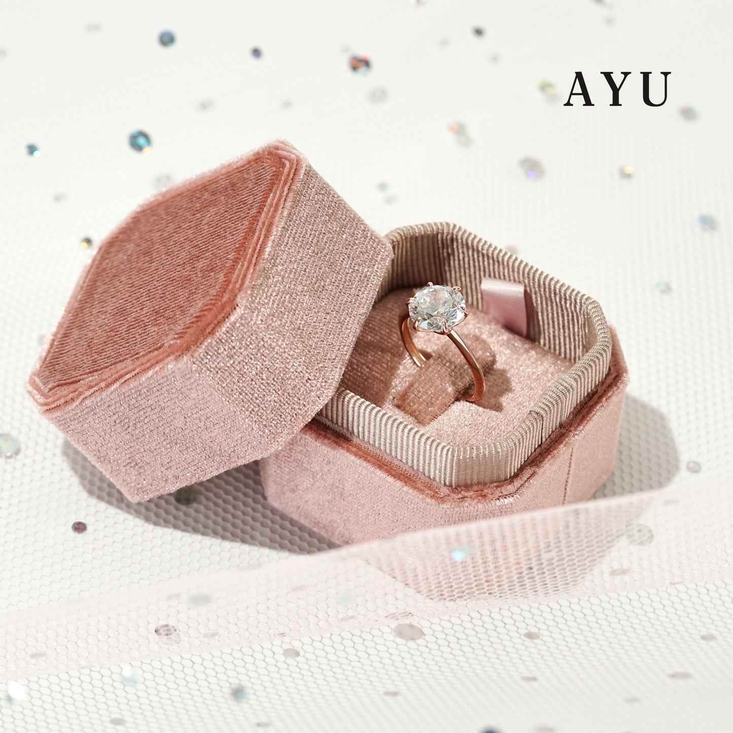 AYU Cincin Emas - Glam Gigi 6 Prong Solitaire 17K Rose Gold