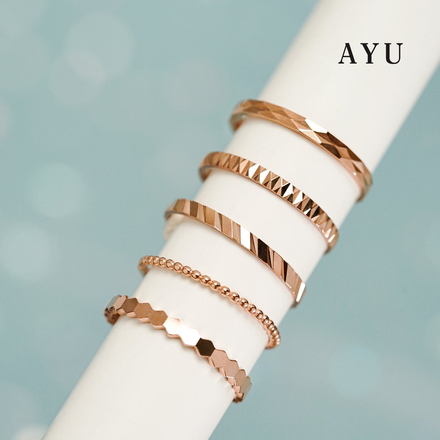 AYU Cincin Emas - Pepper Beads Stack Ring 17K Rose Gold