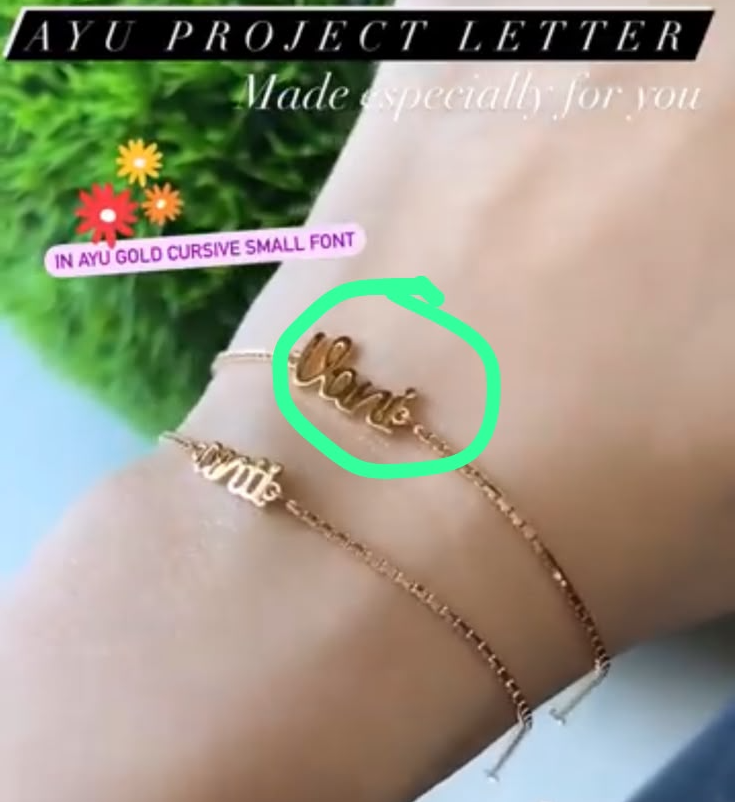 Custom Order PL Bracelet Gold Small Cursive with Box Chain, Serut (Tasha, Harsha, Arisha, Shaka) 17K Rose Gold, 17CM