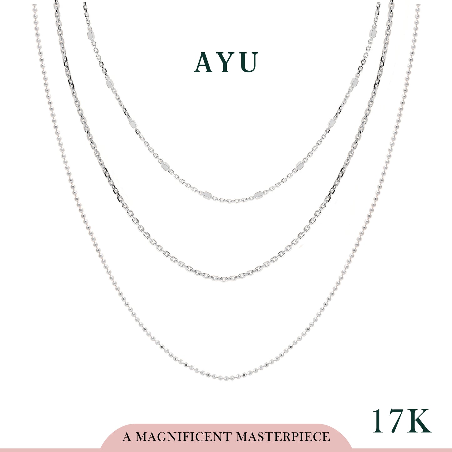 AYU Kalung Emas-Triple layer Necklace 17k White Gold