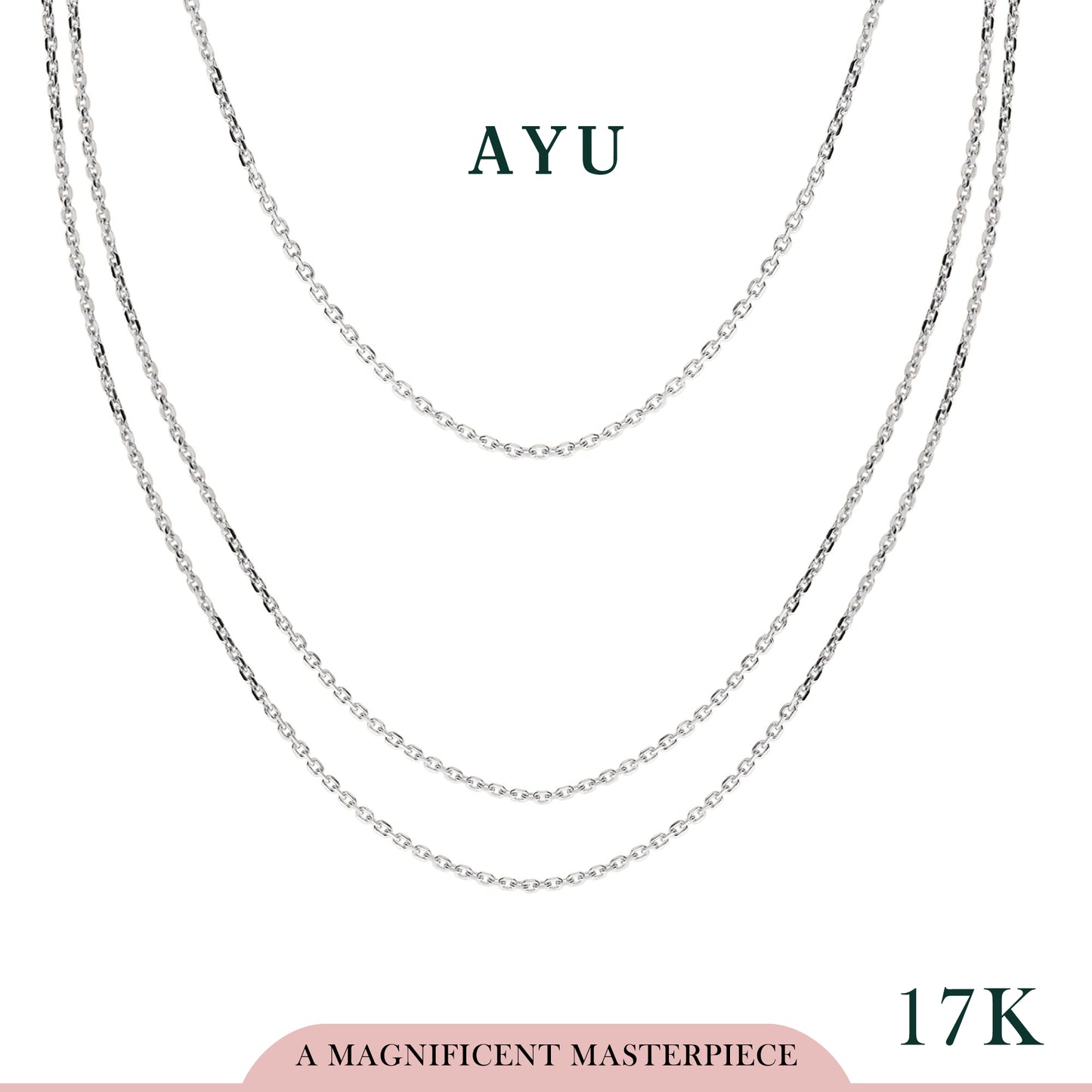 AYU Kalung Emas-Triple layer Necklace 17k White Gold