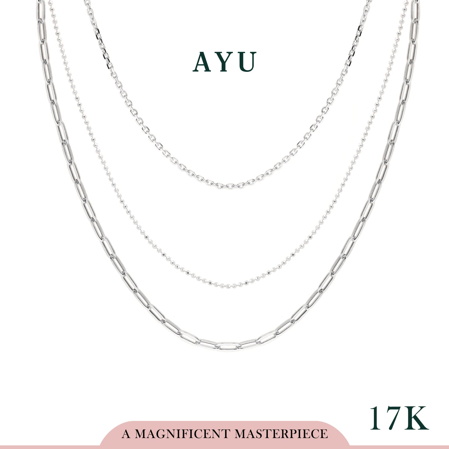 AYU Kalung Emas-Triple layer Necklace 17k White Gold