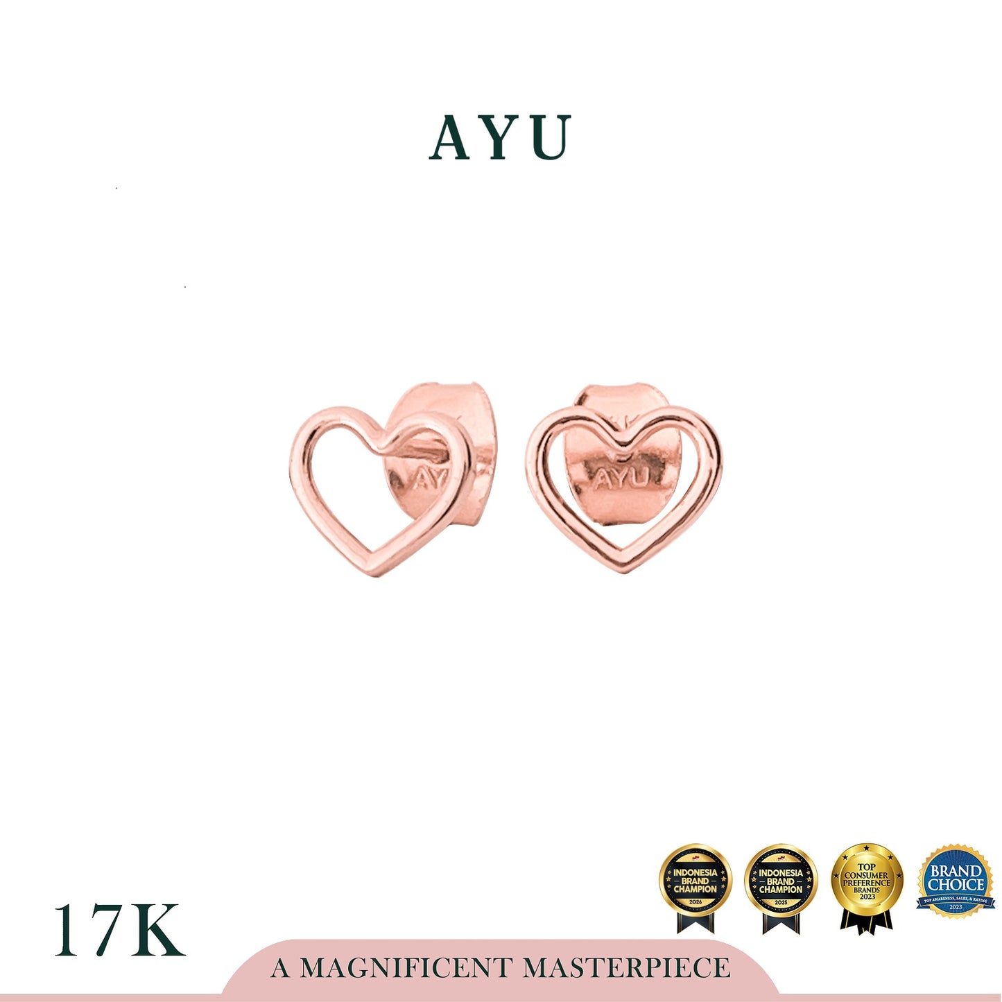 AYU Anting Emas - Baby Open Heart Studs 17k Rose Gold