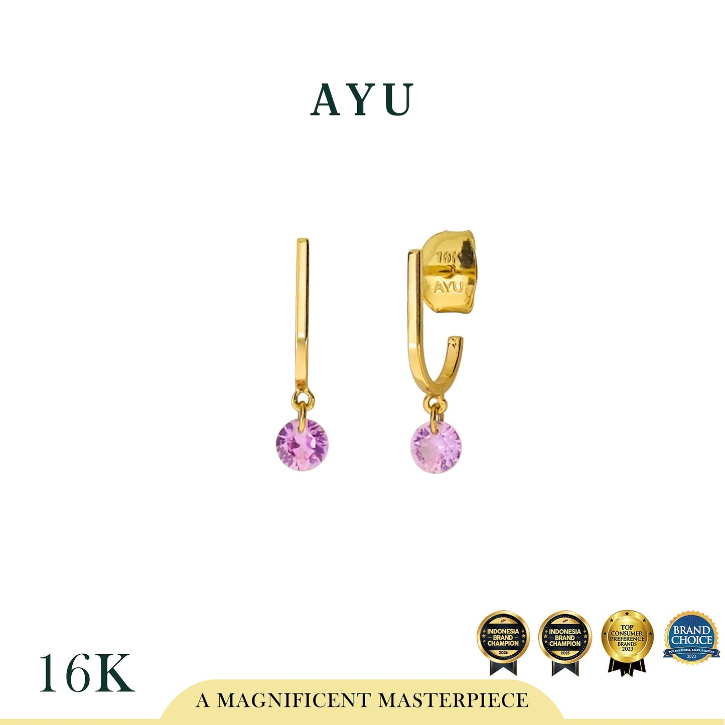 AYU Anting Emas - Candy Pop On Gold Hoop Studs 16k Yellow Gold