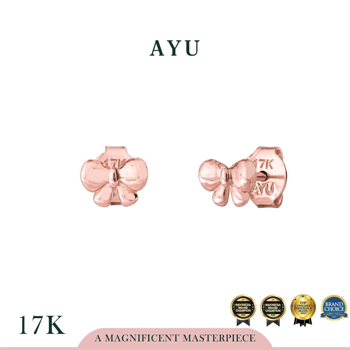 AYU Anting Emas - Bowlala Studs 17k Rose Gold